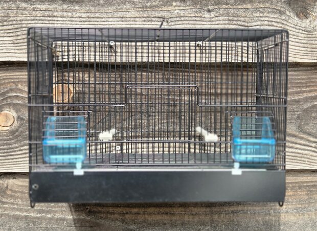 Zwarte stalen broedkooi 1-delig 32x45x25 cm (hxbxd) met ijzeren voorklep plastic lade en bodemrooster